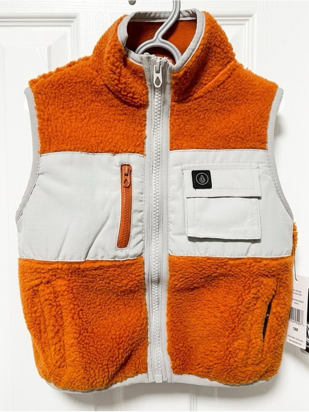 NWT Volcom Boys Sherpa Fleece Outerwear Vest Burnt Orange Grey 18M